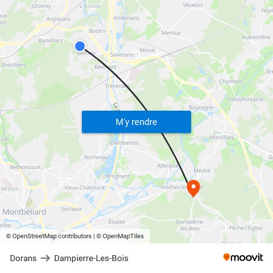 Dorans to Dampierre-Les-Bois map