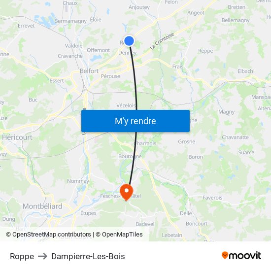 Roppe to Dampierre-Les-Bois map