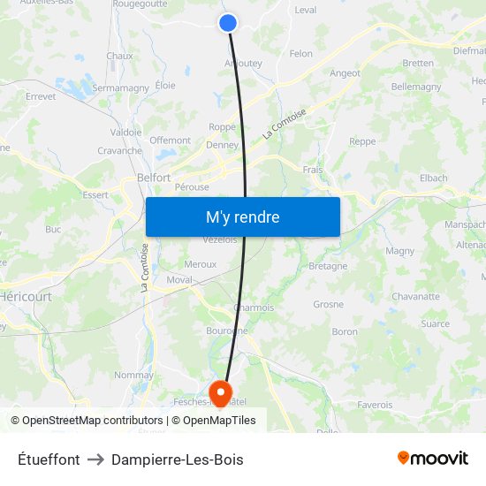 Étueffont to Dampierre-Les-Bois map
