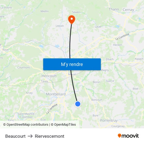 Beaucourt to Riervescemont map