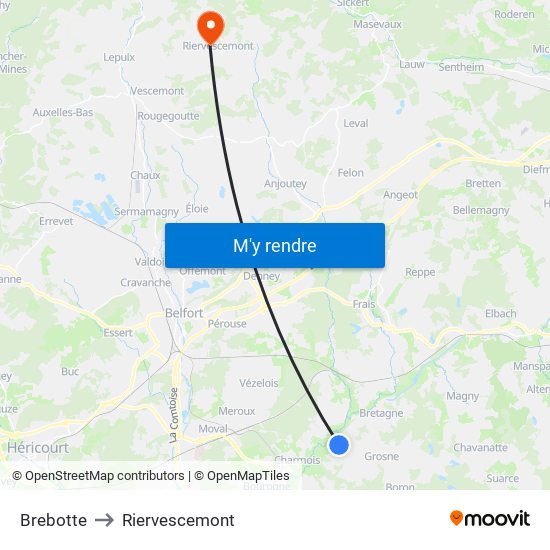 Brebotte to Riervescemont map