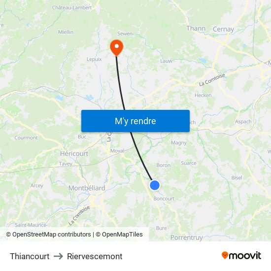 Thiancourt to Riervescemont map