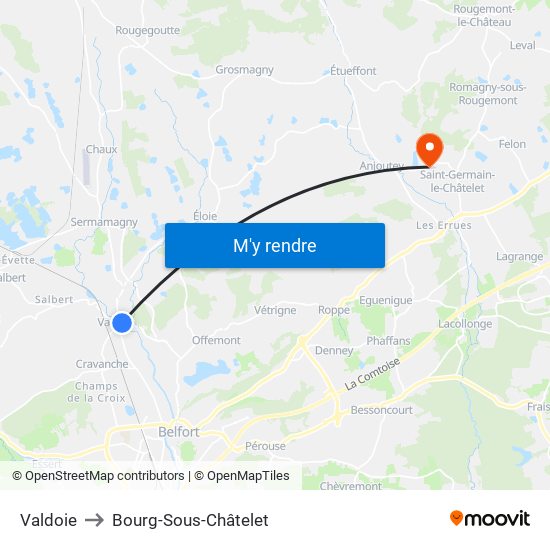 Valdoie to Bourg-Sous-Châtelet map