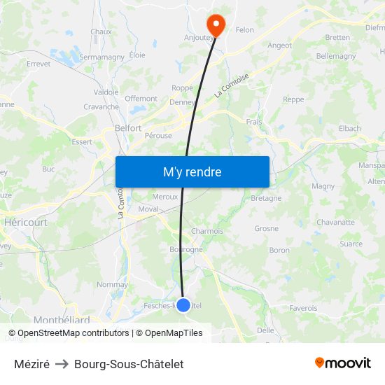 Méziré to Bourg-Sous-Châtelet map