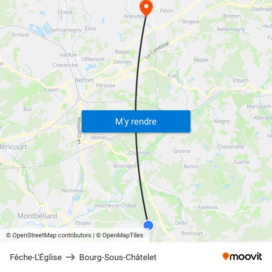 Fêche-L'Église to Bourg-Sous-Châtelet map