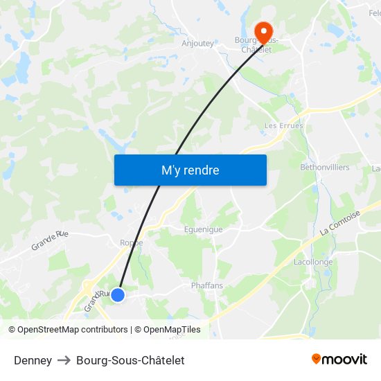 Denney to Bourg-Sous-Châtelet map