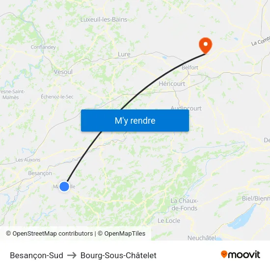 Besançon-Sud to Bourg-Sous-Châtelet map