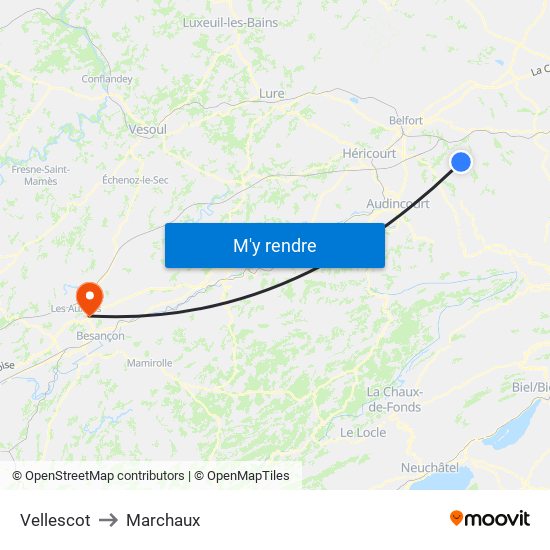 Vellescot to Marchaux map