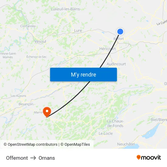 Offemont to Ornans map