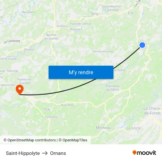 Saint-Hippolyte to Ornans map