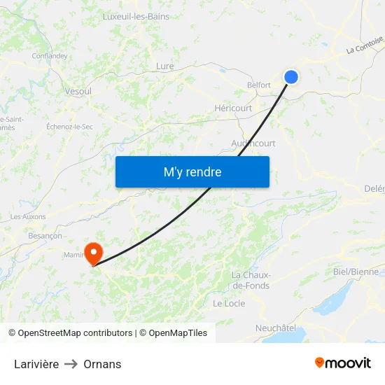 Larivière to Ornans map