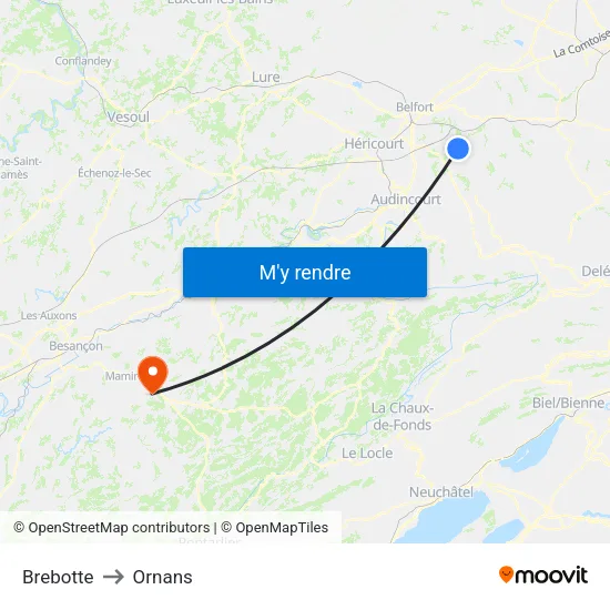 Brebotte to Ornans map