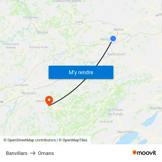 Banvillars to Ornans map