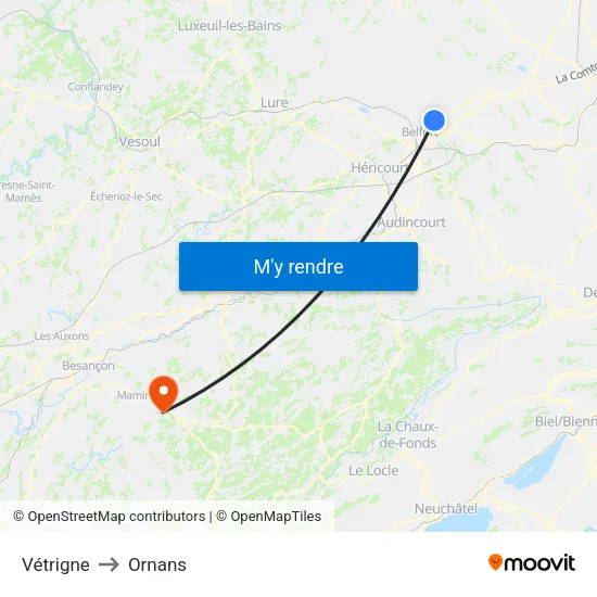 Vétrigne to Ornans map