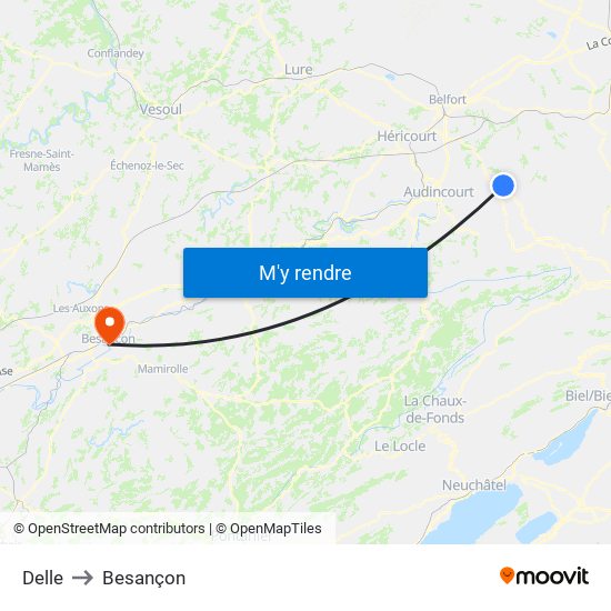 Delle to Besançon map