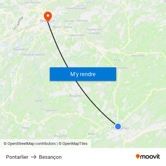 Pontarlier to Besançon map