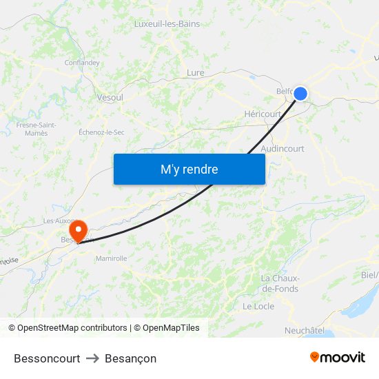 Bessoncourt to Besançon map