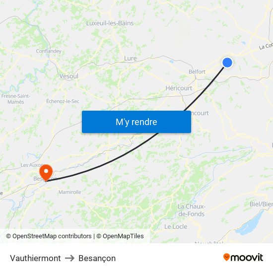 Vauthiermont to Besançon map