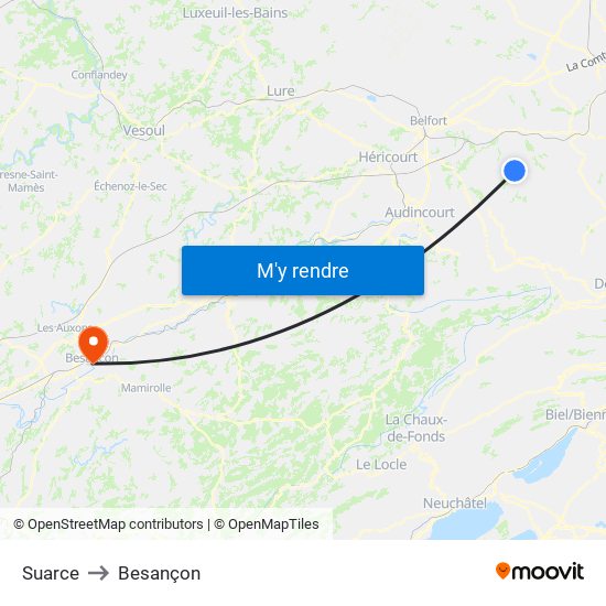 Suarce to Besançon map