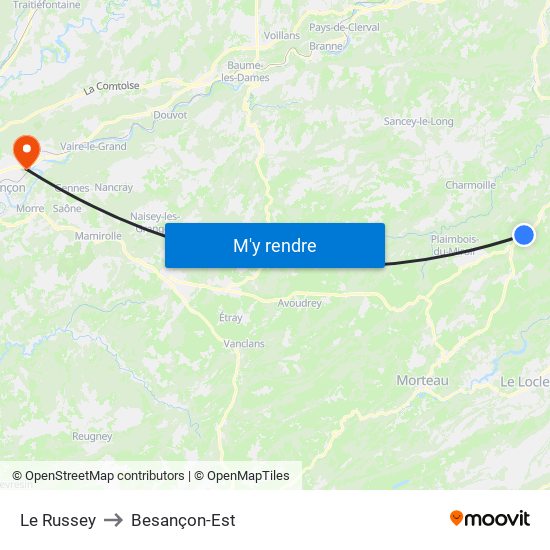 Le Russey to Besançon-Est map