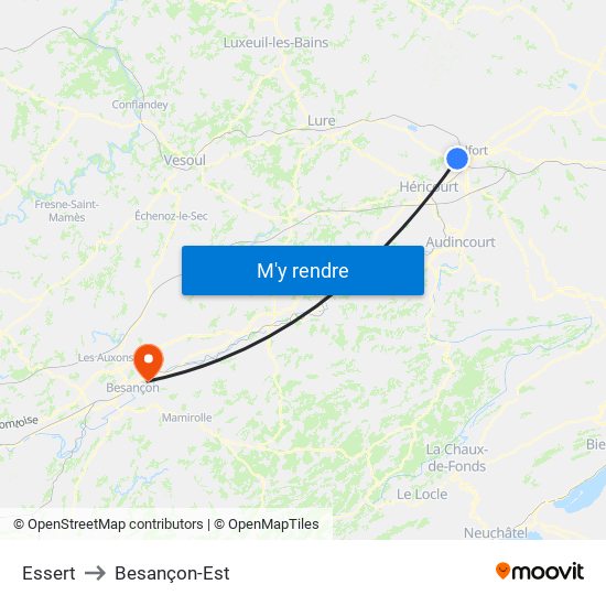 Essert to Besançon-Est map