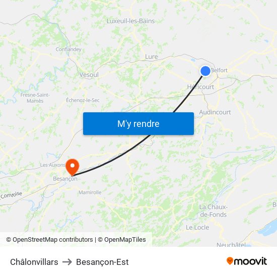 Châlonvillars to Besançon-Est map