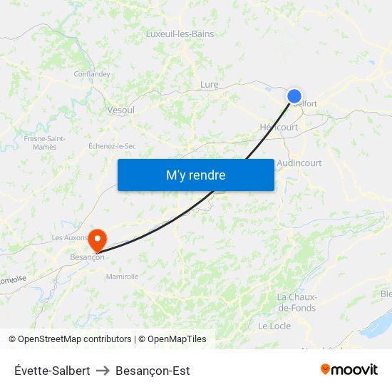 Évette-Salbert to Besançon-Est map