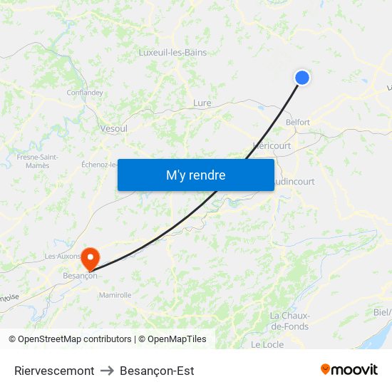 Riervescemont to Besançon-Est map