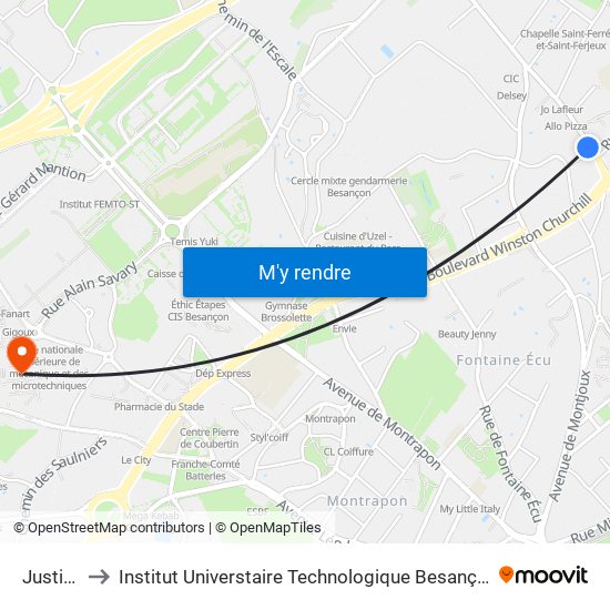 Justices to Institut Universtaire Technologique Besançcon-Vesoul map