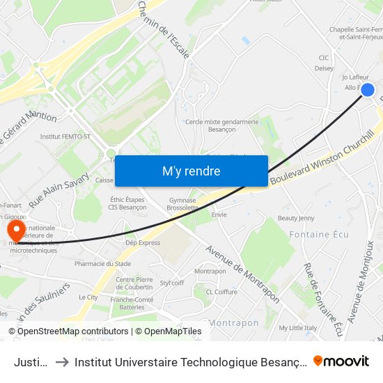 Justices to Institut Universtaire Technologique Besançcon-Vesoul map