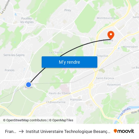 Franois to Institut Universtaire Technologique Besançcon-Vesoul map