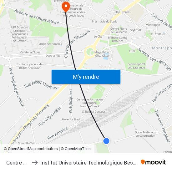 Centre De Tri to Institut Universtaire Technologique Besançcon-Vesoul map