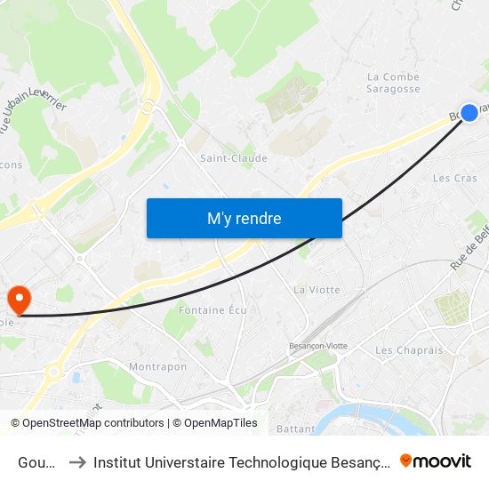 Gounod to Institut Universtaire Technologique Besançcon-Vesoul map