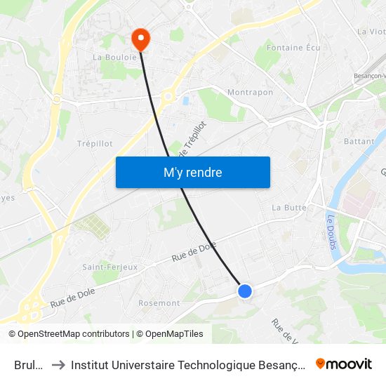 Brulard to Institut Universtaire Technologique Besançcon-Vesoul map