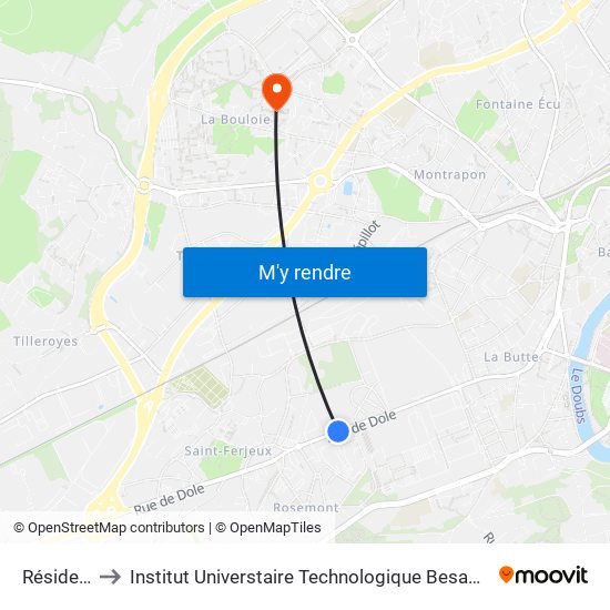 Résidence to Institut Universtaire Technologique Besançcon-Vesoul map