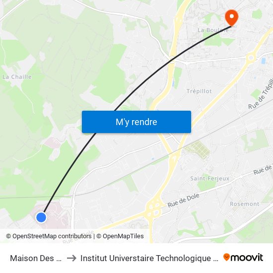 Maison Des Familles to Institut Universtaire Technologique Besançcon-Vesoul map