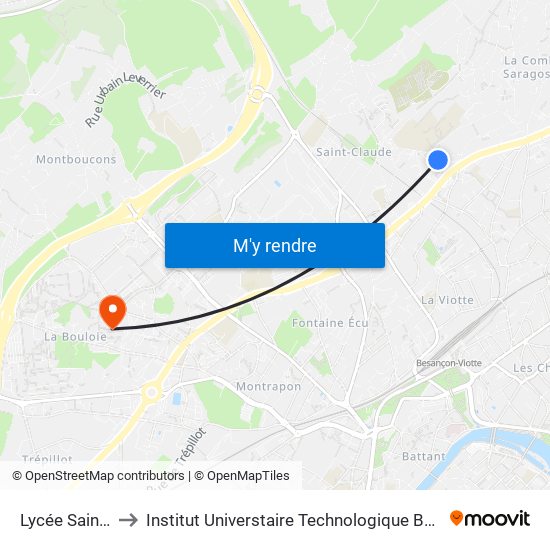 Lycée Saint Jean to Institut Universtaire Technologique Besançcon-Vesoul map