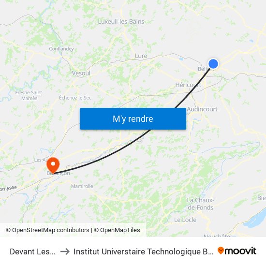 Devant Les Monts to Institut Universtaire Technologique Besançcon-Vesoul map