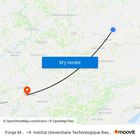 Forge Musée to Institut Universtaire Technologique Besançcon-Vesoul map