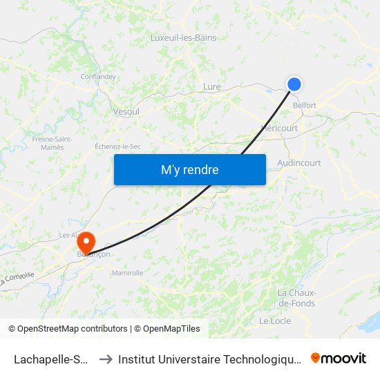 Lachapelle-Sous-Chaux to Institut Universtaire Technologique Besançcon-Vesoul map