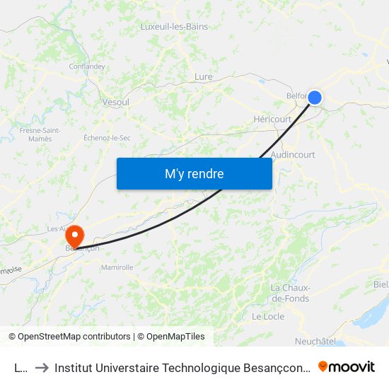 Lys to Institut Universtaire Technologique Besançcon-Vesoul map