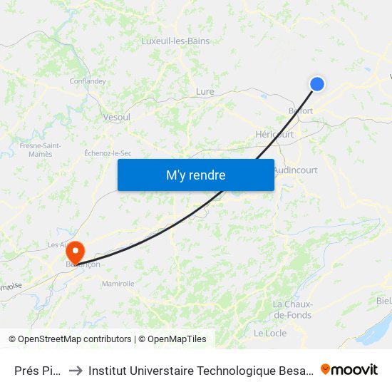 Prés Pignot to Institut Universtaire Technologique Besançcon-Vesoul map