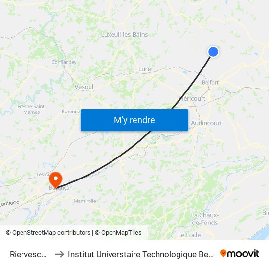 Riervescemont to Institut Universtaire Technologique Besançcon-Vesoul map