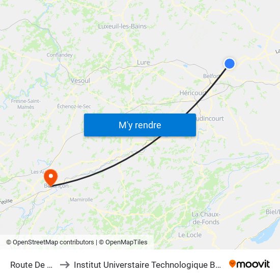 Route De Belfort to Institut Universtaire Technologique Besançcon-Vesoul map