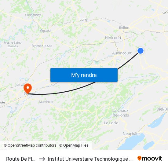 Route De Florimont to Institut Universtaire Technologique Besançcon-Vesoul map