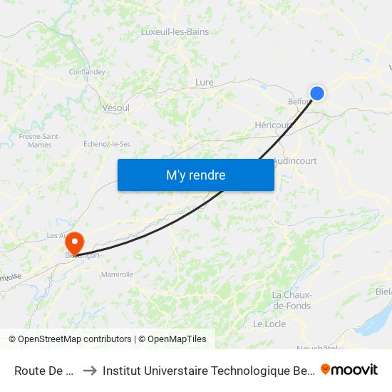 Route De Roppe to Institut Universtaire Technologique Besançcon-Vesoul map