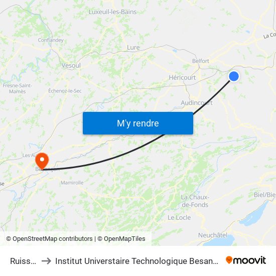 Ruisseau to Institut Universtaire Technologique Besançcon-Vesoul map