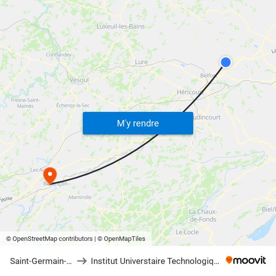 Saint-Germain-Le-Châtelet to Institut Universtaire Technologique Besançcon-Vesoul map