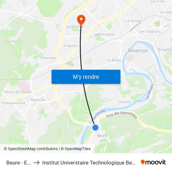 Beure - Escale to Institut Universtaire Technologique Besançcon-Vesoul map