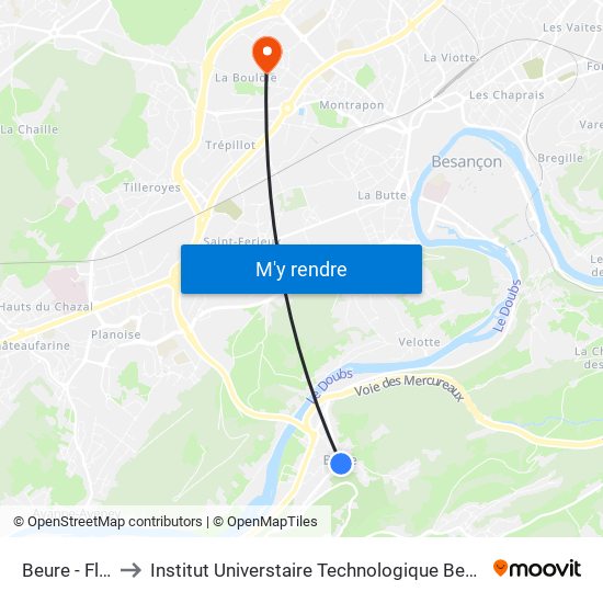Beure - Fleuret to Institut Universtaire Technologique Besançcon-Vesoul map